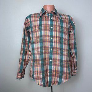Vintage 1960s Green and Red Plaid Shirt, Kaynee Endura Press Size Small/Medium